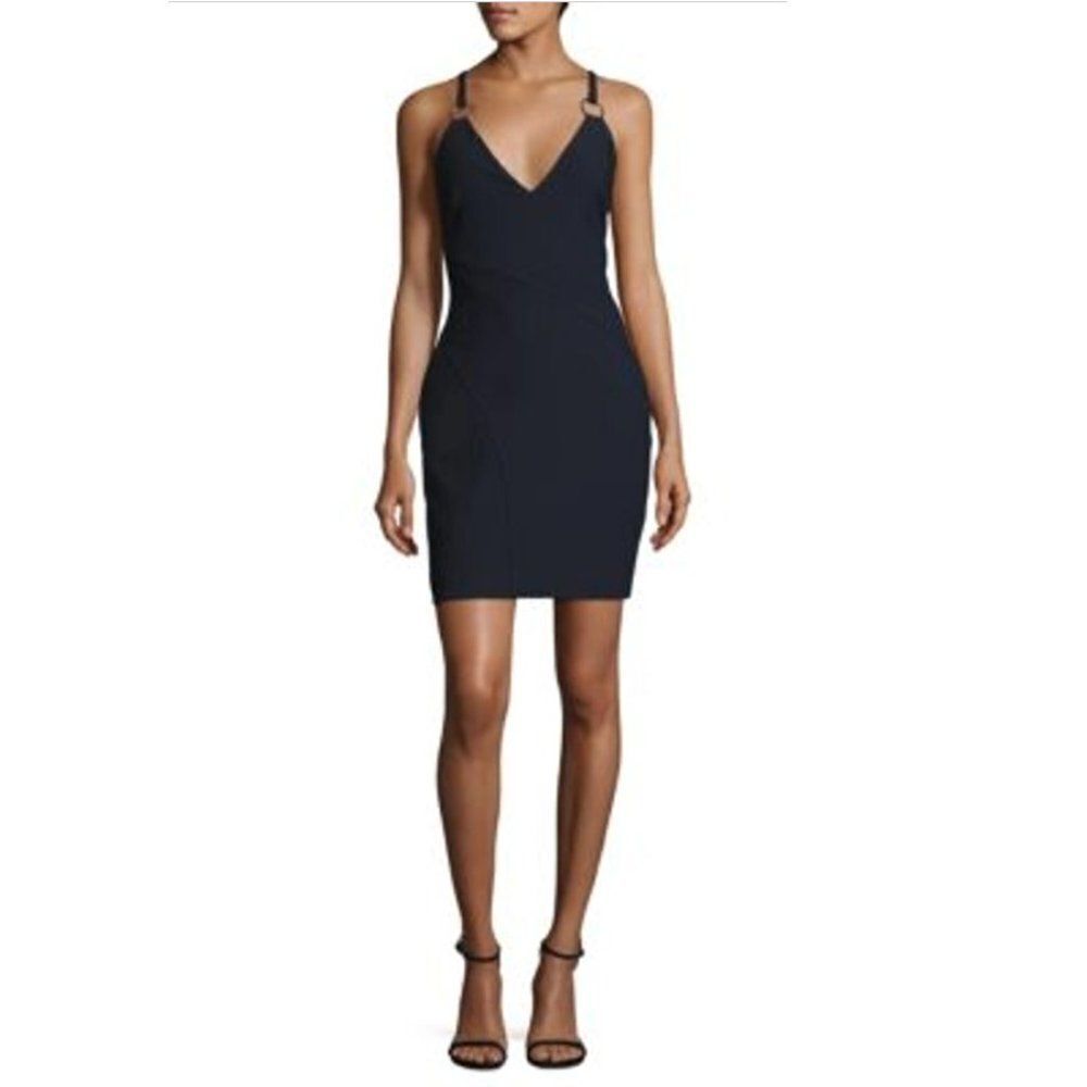 Cinq à Sept Eden V-Neck Crisscross Back Bodycon Mini Dress Navy Blue Size 2